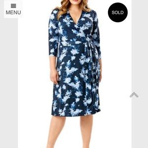 NWT Mynt 1792 Blue Floral Wrap Dress - 3/4 Sleeves